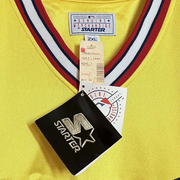 VTG Starter Atlanta Braves Tomahawk Jacket Pullover Windbreaker Size 2XL Yellow - Picture 3 of 11